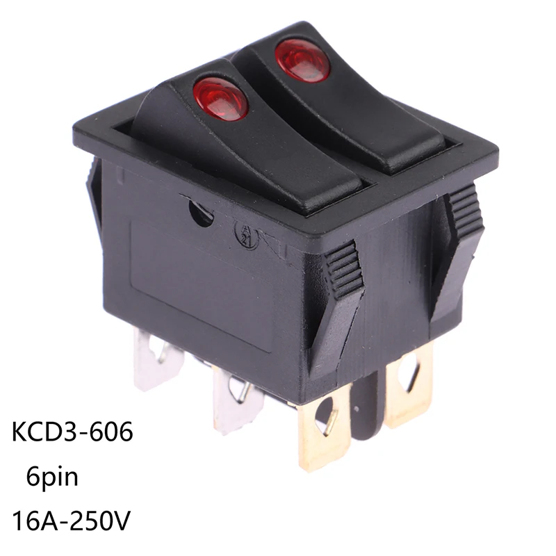 KCD3-606 Double Rocker Switch With Light ON/OFF 6Pin Power Button Switch Electric Baking Pan Electric Heater Switch 16A~250V AC