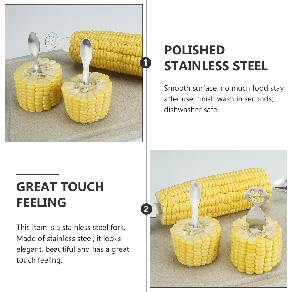 

8Pcs Stainless Steel Fruit Forks Corn Holders Polished Two-Tine Bbq Dessert Salad Snack Kitchen Gadgets Corn Forks