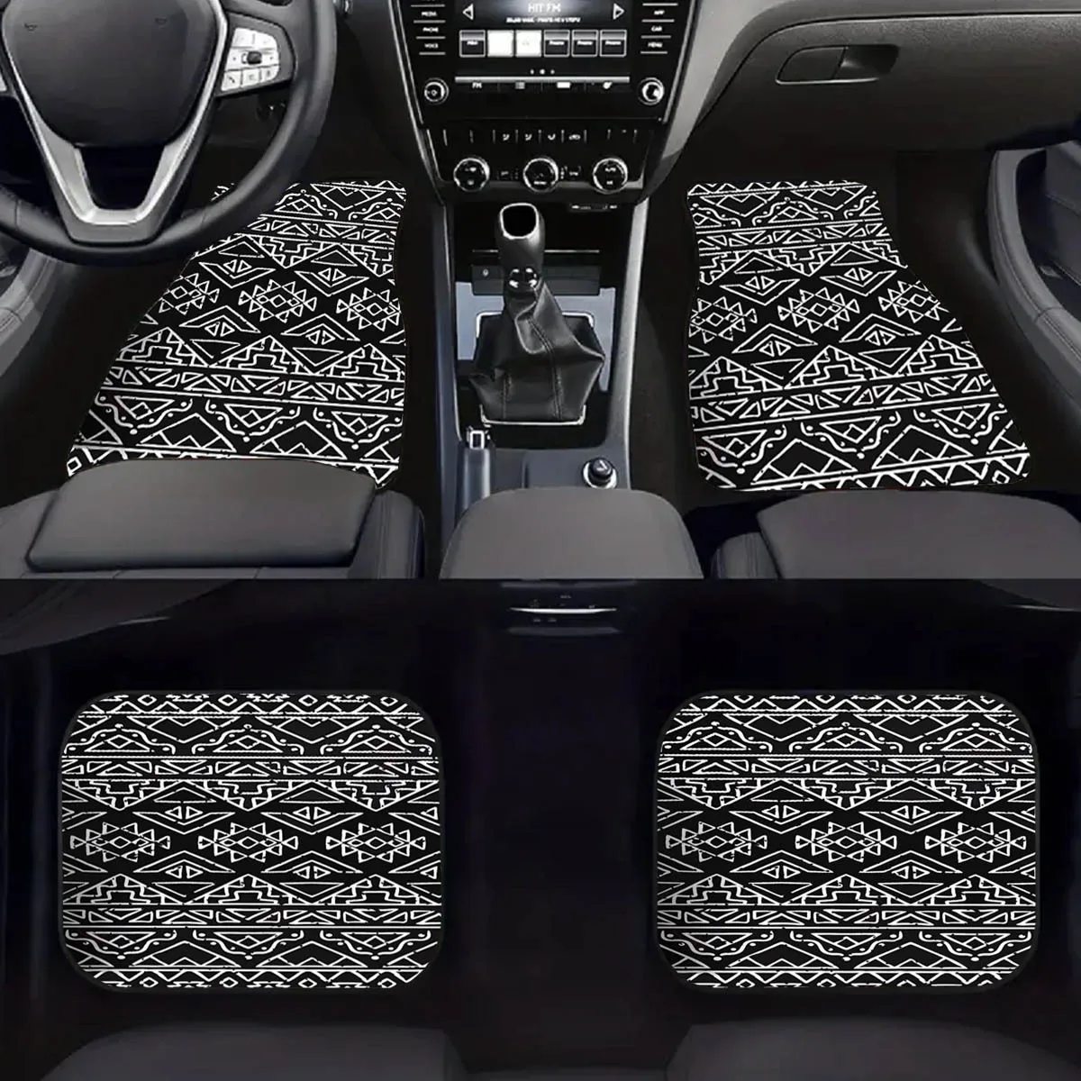 2/4pcs Tribal Lines Pattern Carpet Car Floor Mats For Used For Most Car Pieces Front & Rear Full Set Universal Fit Car Interior