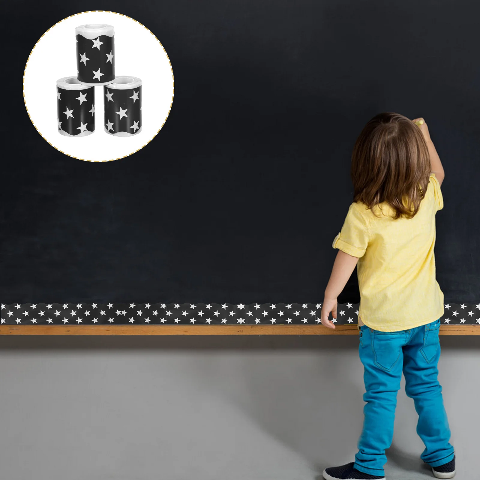 

3 Rolls Star Bulletin Border Trim 6cmx33ft Scalloped Edge Self-Adhesive Decorative Strips Classroom Arts Supplies