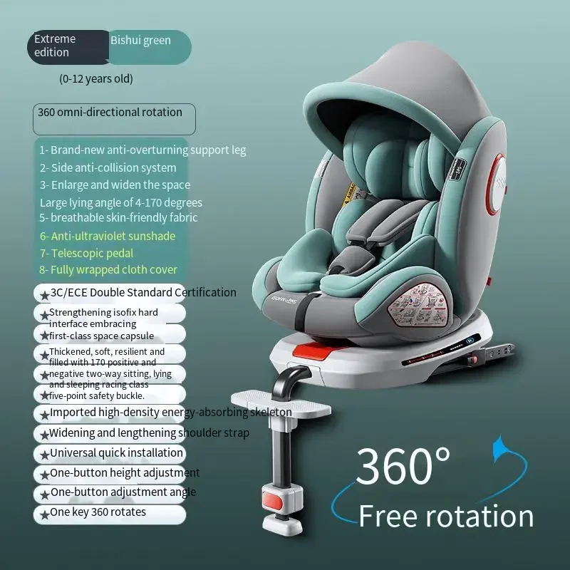 Infant Safety Seat Newborn Baby Car with Portable Car Seat Can Sit and Lie Down 360 Degrees Rotating Two-way Child Safety Seat