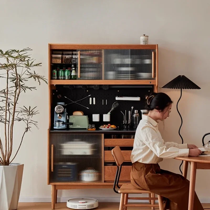 Nordic all solid wood narrow dining side cabinet hole board power connection small apartment locker