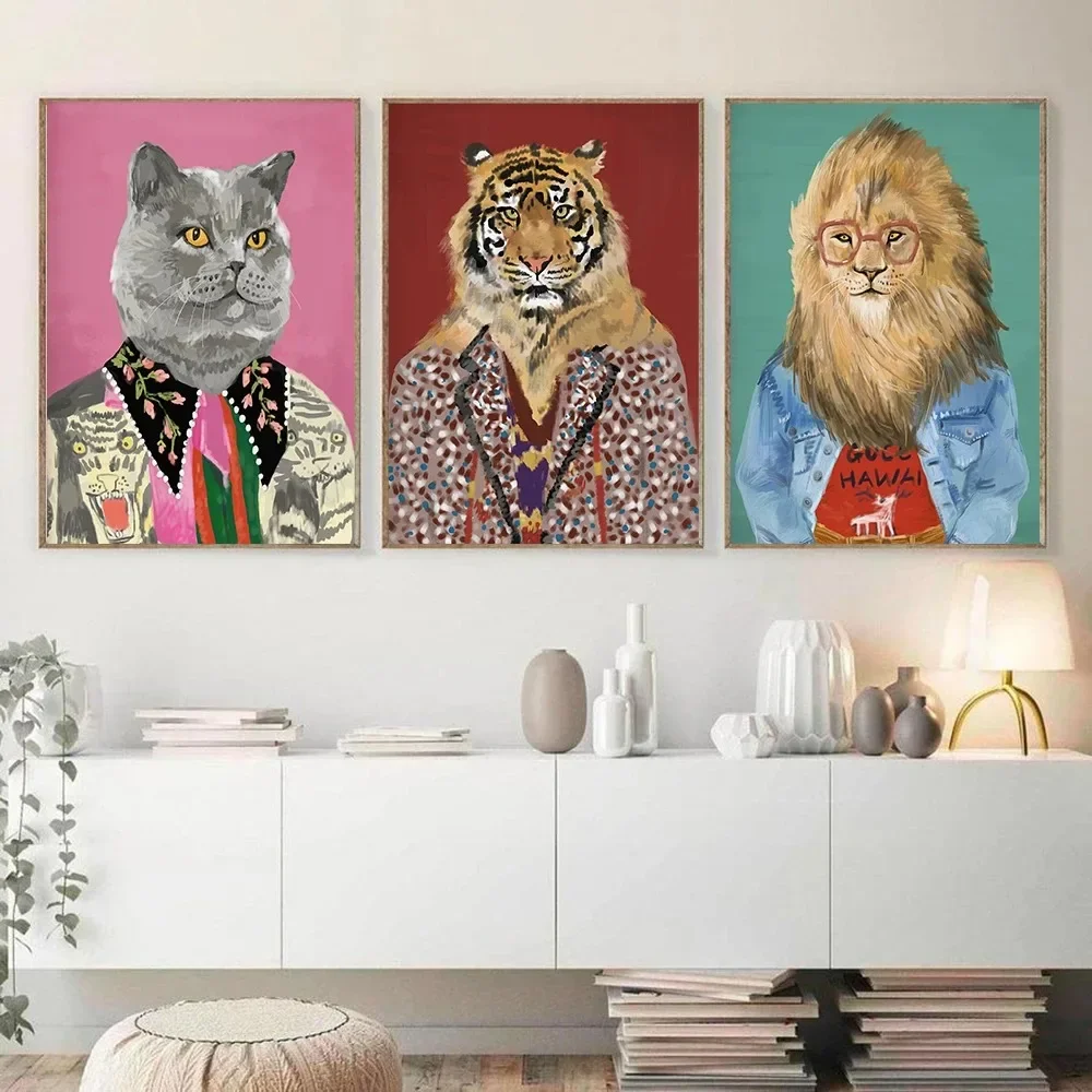 Fashion Leopard Tiger Portrait Posters Luxury Brand Animals Canvas Painting and Prints Nordic Wall Art Picture for Living Room