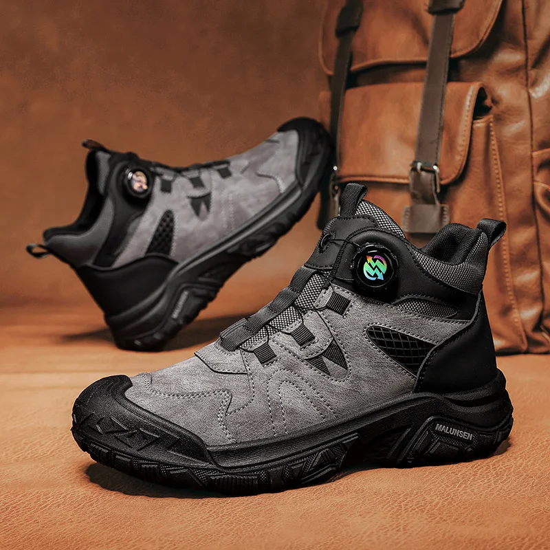 

Autumn Casual Outdoor Sneakers Man Knob Design Men's Hiking Boots Platform Anti-Slip Trekking Shoes Men High-Top Walking Shoes