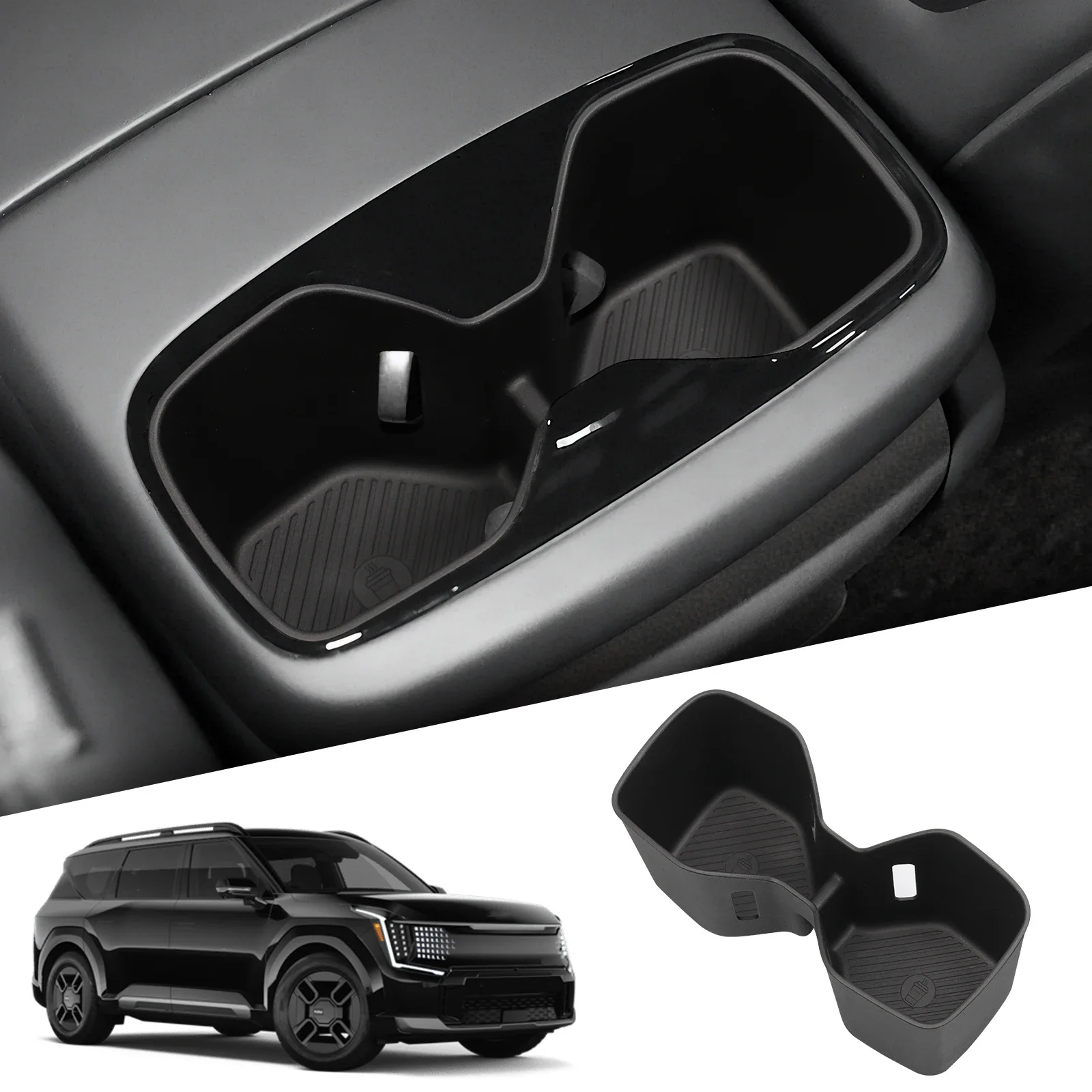 For Kia EV9 2024 2025 TPE Armrest Rear Water Cup Holder Storage Box Tray Organizer Car Interior Accessories Black