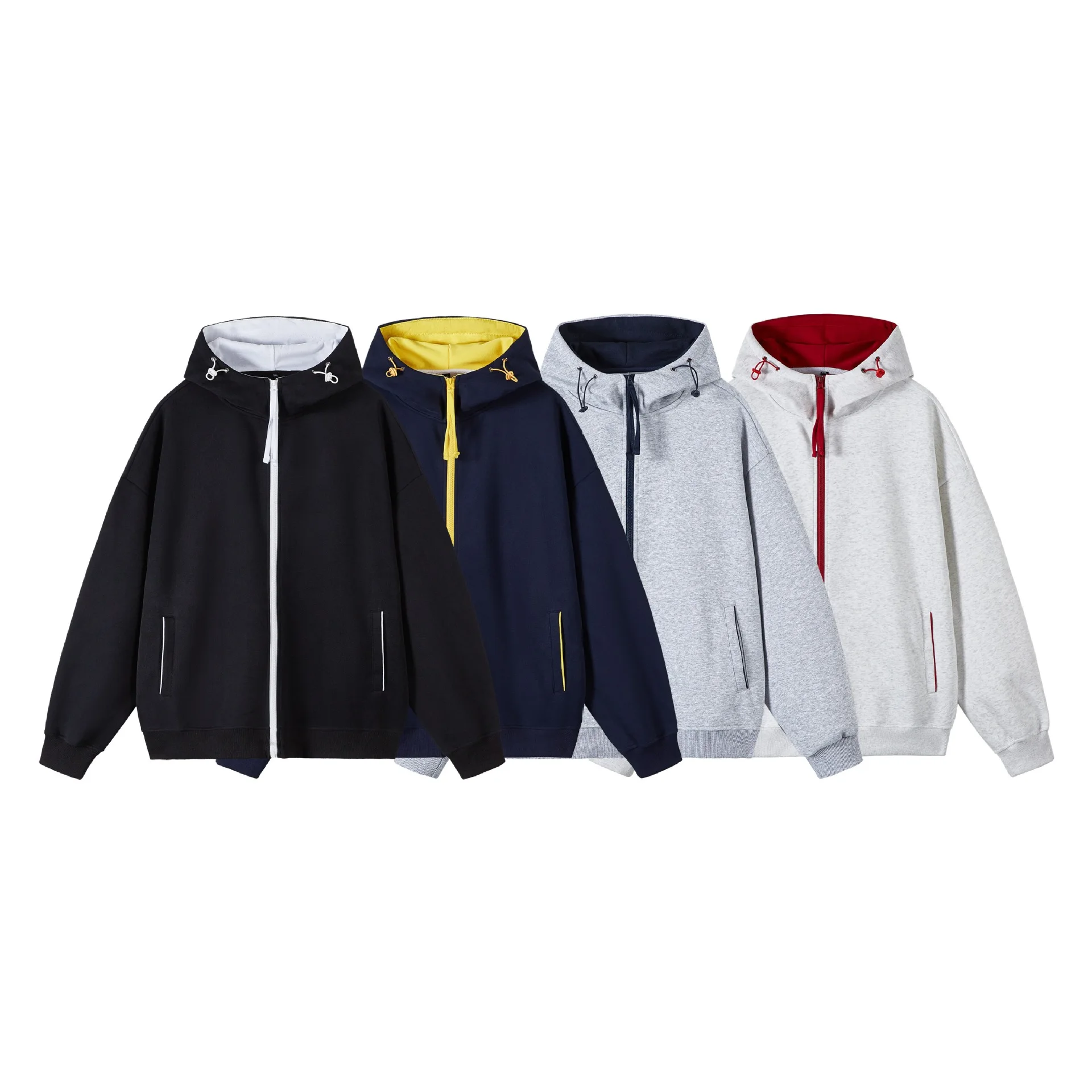 Loose Trend Contrasting Cardigan 2026 Spring and Autumn Zipper Sweater Men's Casual Versatile Hooded Jacket