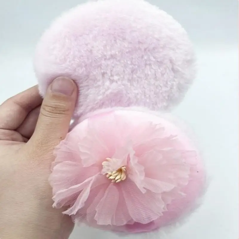 3D ruban fleur double face velours floqué Ultra grand moelleux bouffée de poudre libre pour le maquillage du corps bouffée libre outil de maquillage sec et humide