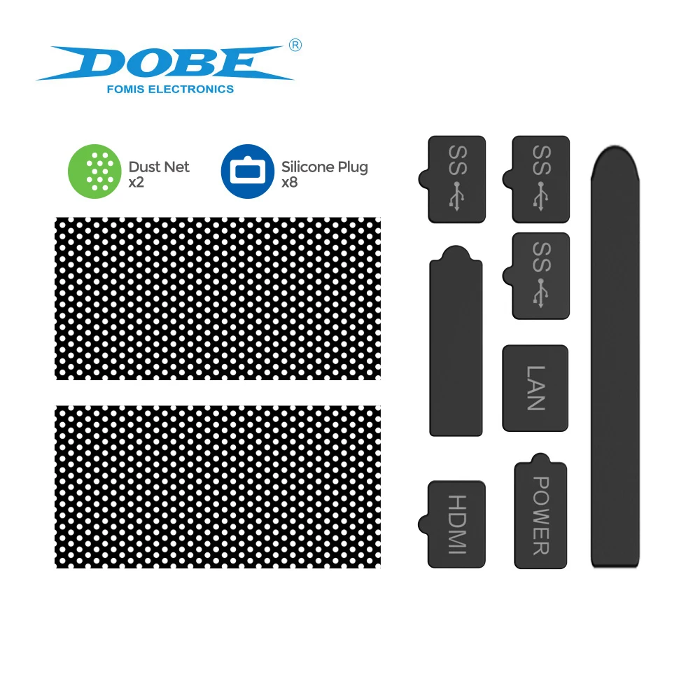 DOBE 10-in-1 stofdichte set voor de Xbox Series X, inclusief volledig afdekende ventilatieroosters, stoffilters en siliconen dopjes voor de poorten.