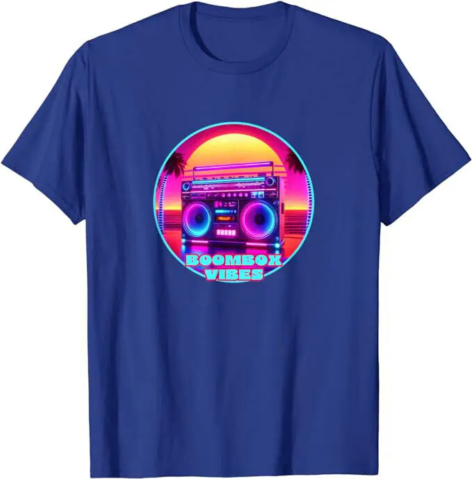 Boombox Vibes  1980s Synthwave Beach T-Shirt Unisex T-shirts for Men Women Summer Tees Cotton Luxury brand vintage oversized