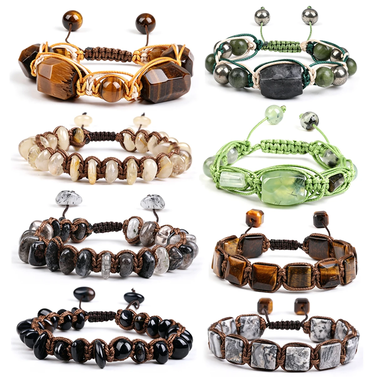 Herren-Armband aus Natürlichen Edelsteinen: Energiestein Tigerauge, Obsidian, Gelber Kristall, Handgefertigter Männerschmuck als Geschenk – Detail 2
