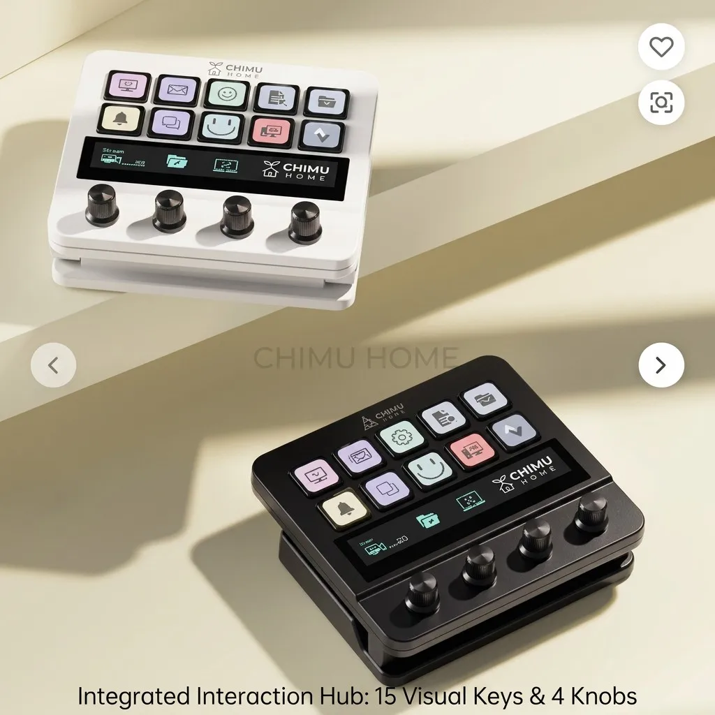 【CHIMU HOME】Integrated Interaction Hub Customizable LCD Keypad 15 Visual Keys 4 Knobs for Streaming Video Editing