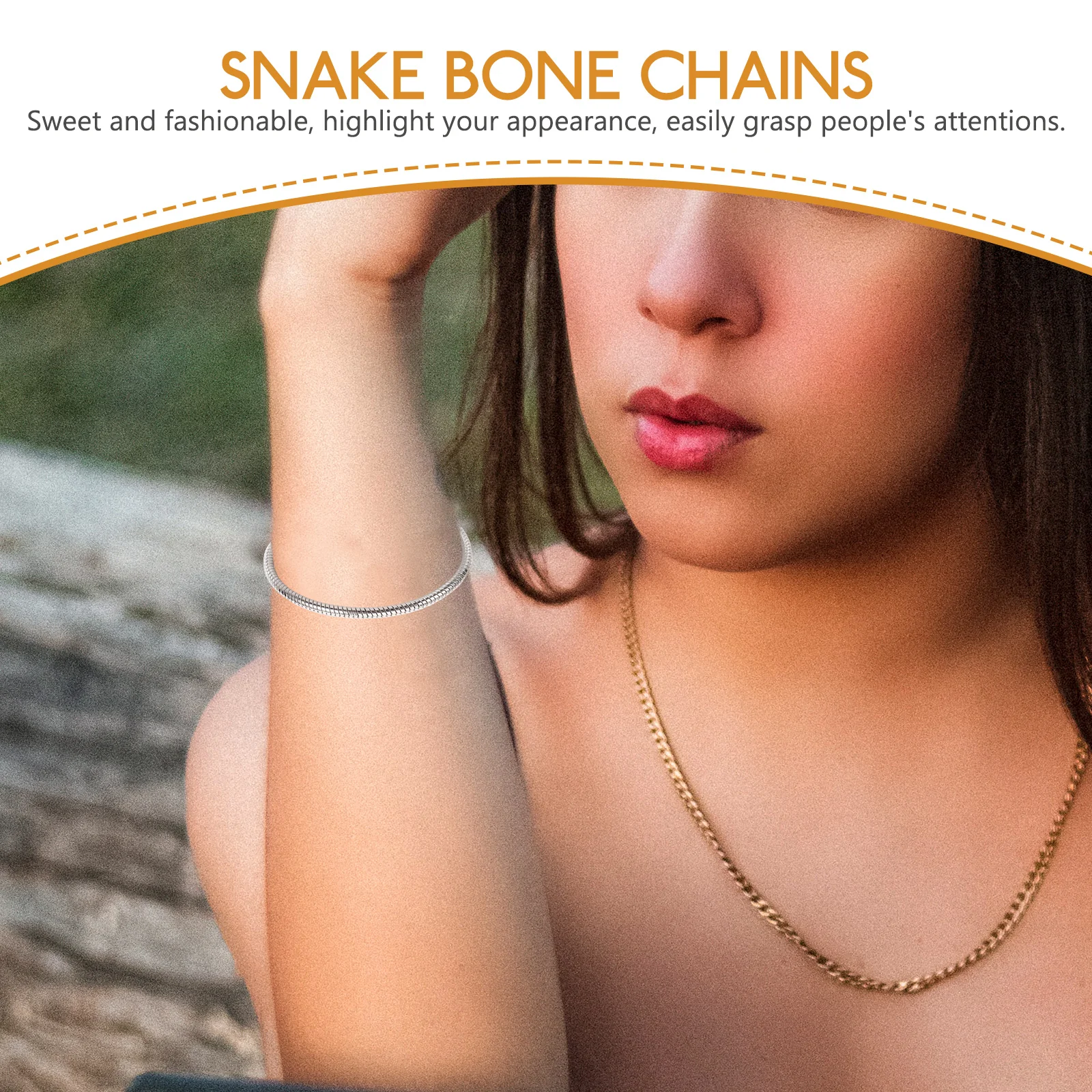 

5pcs Snake Bone Chains 16cm Adjustable Bracelets Women Charm Gemstone Decorative Metal Bangle Jewelry Stylish