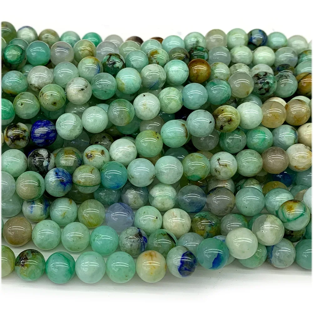 Veemake Natural Blue Green Azurite Jade Round Loose Beads For Jewelry Making 08124