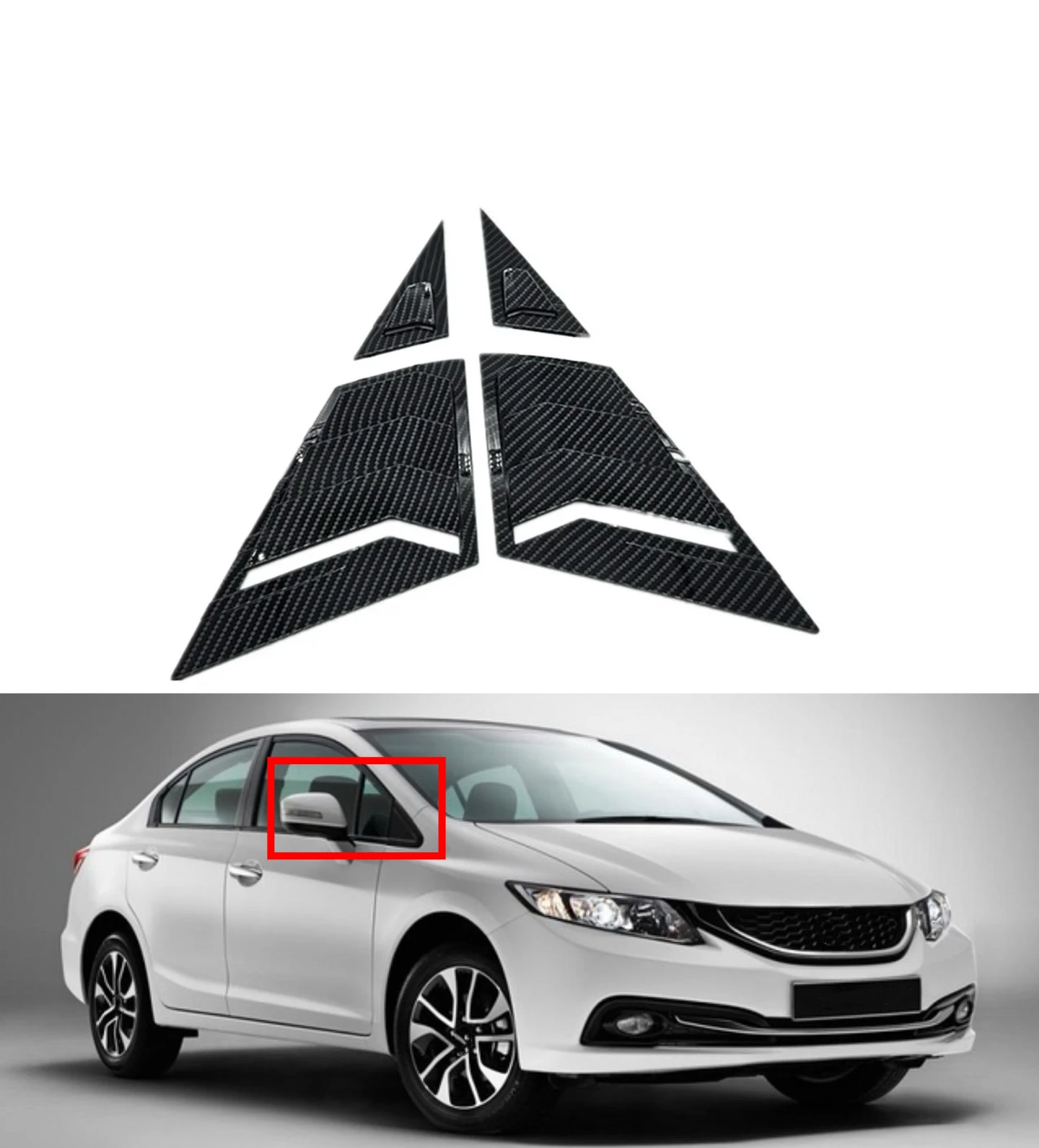 For Honda Civic Sedan 9th 2012 2013 20142015 Car Front Triangle Window Louver Side Shutter Blind Shades Cover Trim Sticker Vent