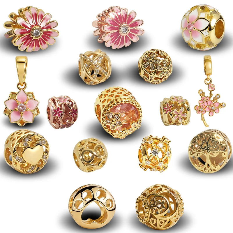 

Original Charms Bead,Openwork Family Roots&Openwork Pink Daisy&Pink Daisy Flower Charm Bead Fit Pendant Bracelet Women Jewelry