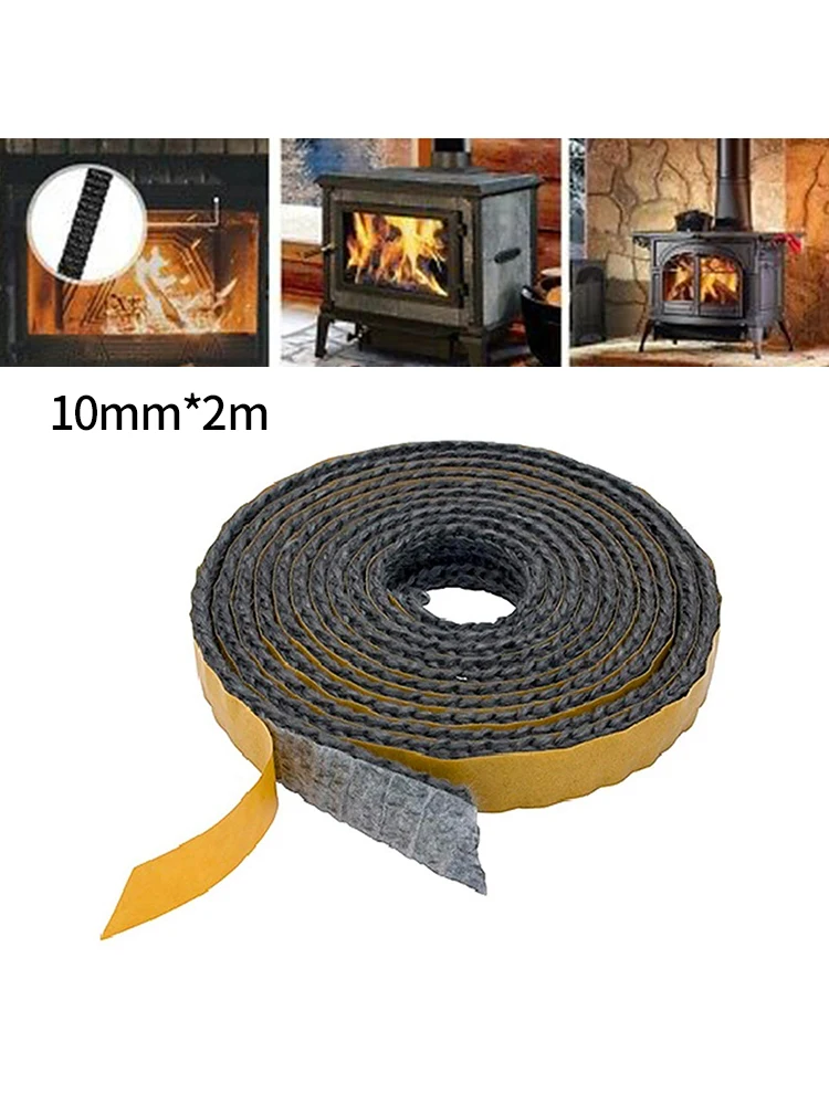 Self Adhesive Glass Seal Black Flat Stove Rope Stove Fire Rope Resistant Thermal Shock Durable High Temperatures Fireplaces