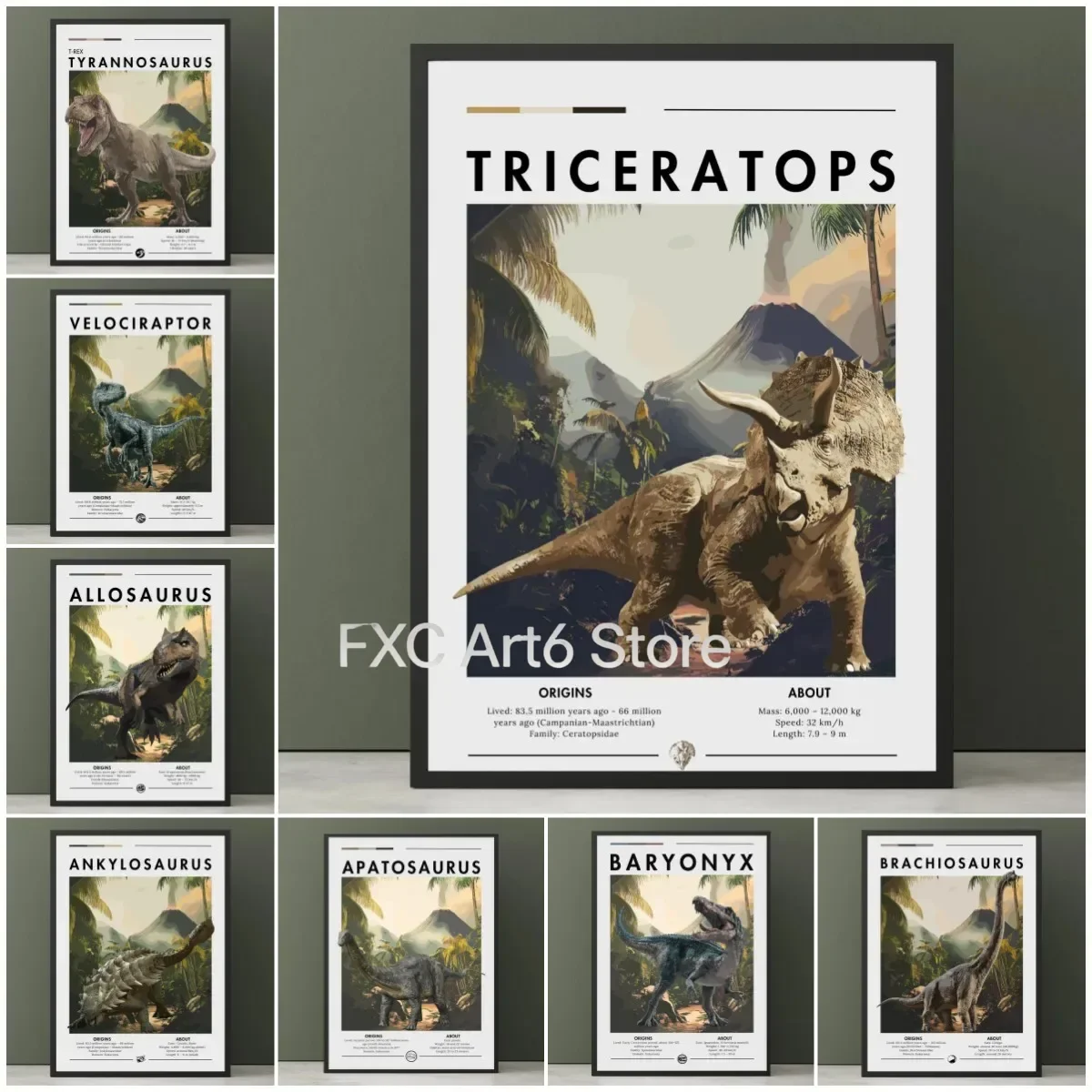 Arte de Pared sin Marco de Spinosaurus, Póster de Dinosaurio Carnotaurus, Póster Prehistórico de Dinosaurio Carnívoro del Periodo Cretácico, Baryonyx W