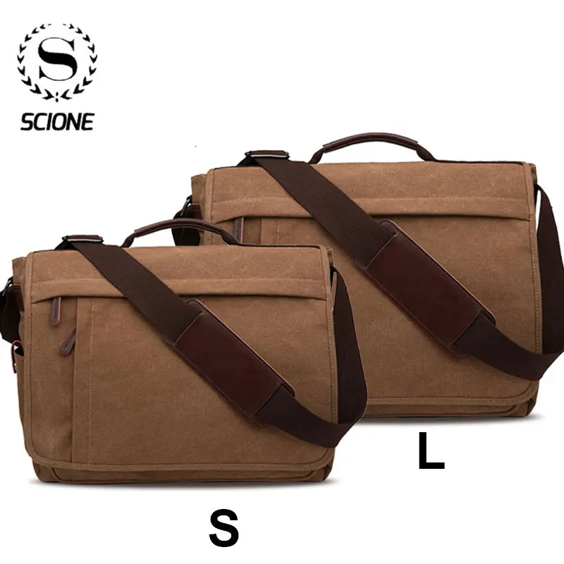 Scione Men Canvas Shoulder Bag Casual Men Retro Zipper laptop bag Crossbody Outdoor Bags Mens Travel School Shoulder Bag