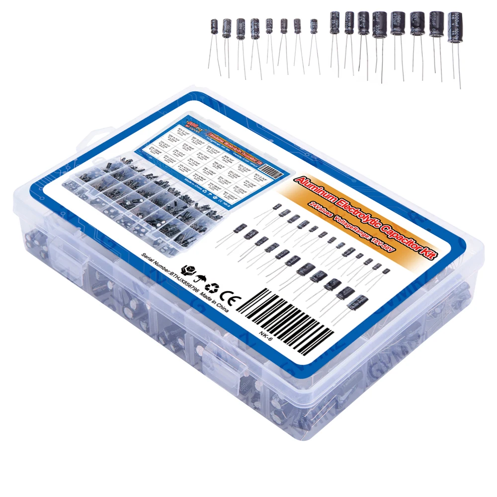 500PCS/lot 0.1UF-1000UF 24Values Aluminum Electrolytic Capacitors 16-50V mix Electrolytic capacitor Assorted kit and storage box