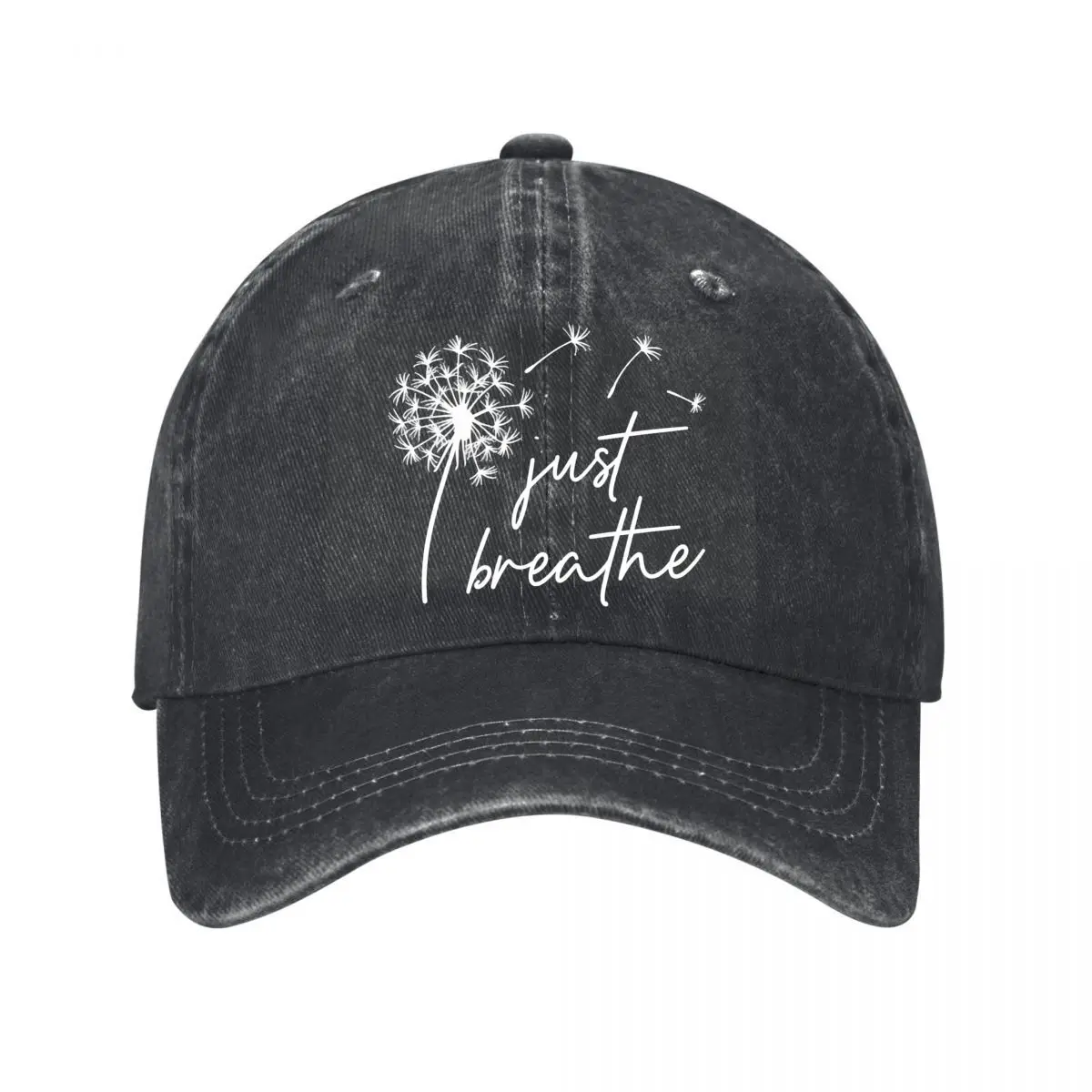 Just Breathe Dandelion Seeds Positive Inspirational Quote Washed Baseball Cap Outdoor Hat