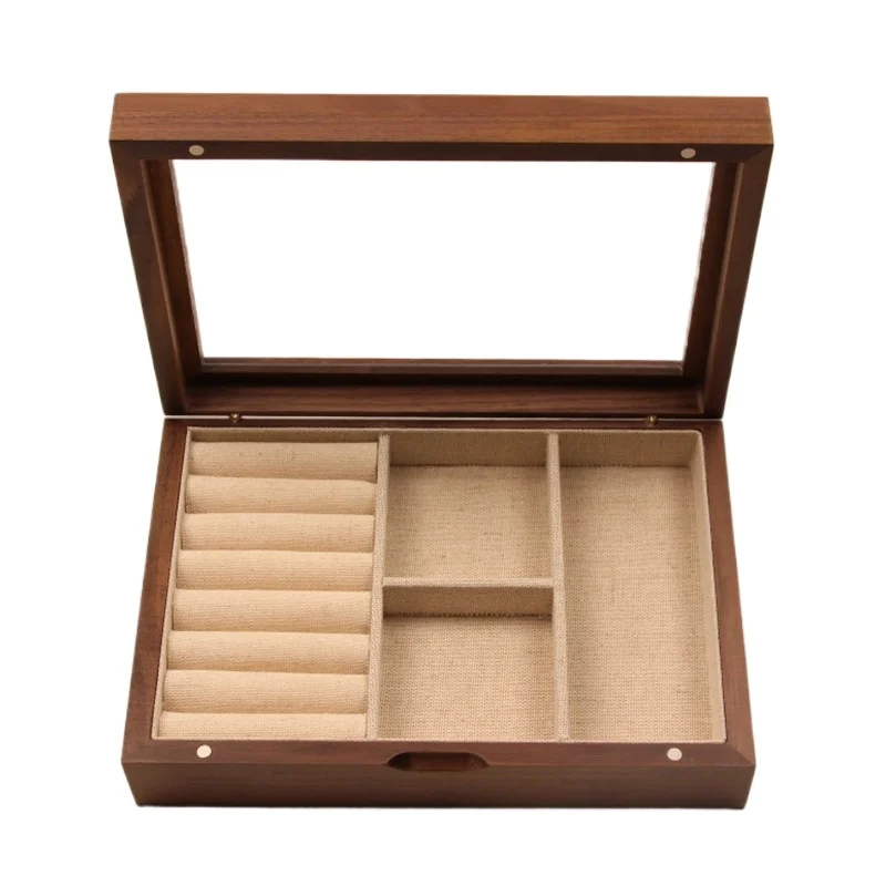 

Wooden Jewelry Box Travel Ring Earring Storage Boxes Women's Necklace Bracelet Organizer Display Box with Magnetic Attraction