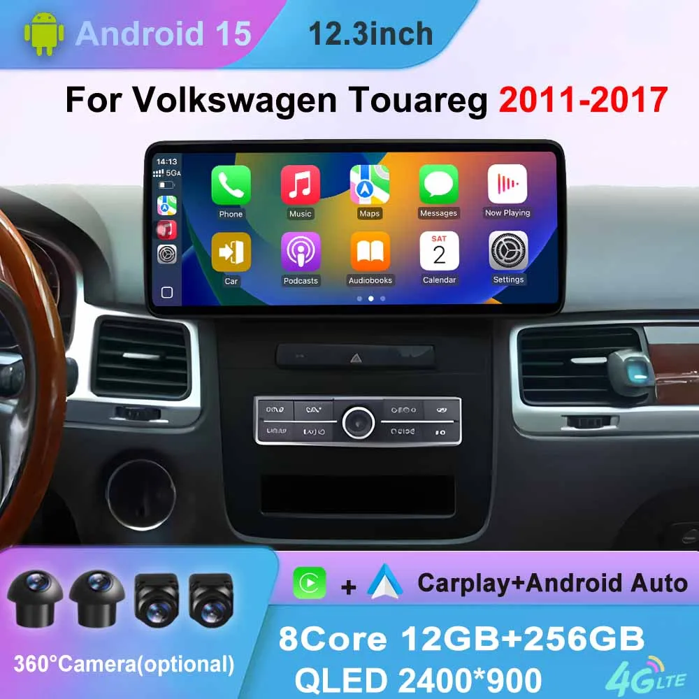 GPS Navigation Android 15 Car Radio For Volkswagen Touareg 2011 -2017 4G WIFI Multimedia Player QLED Screen DSP BT Head Unit