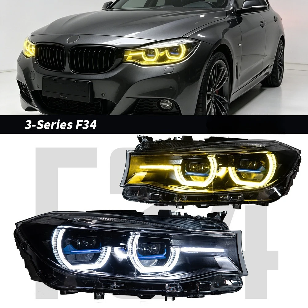 Headlight Assembly, Dual Color Angel Eyes, Golden Eye Laser Lens, for BMW 3 Series 2013-2019, F30 F34, LED Upgrade Kit