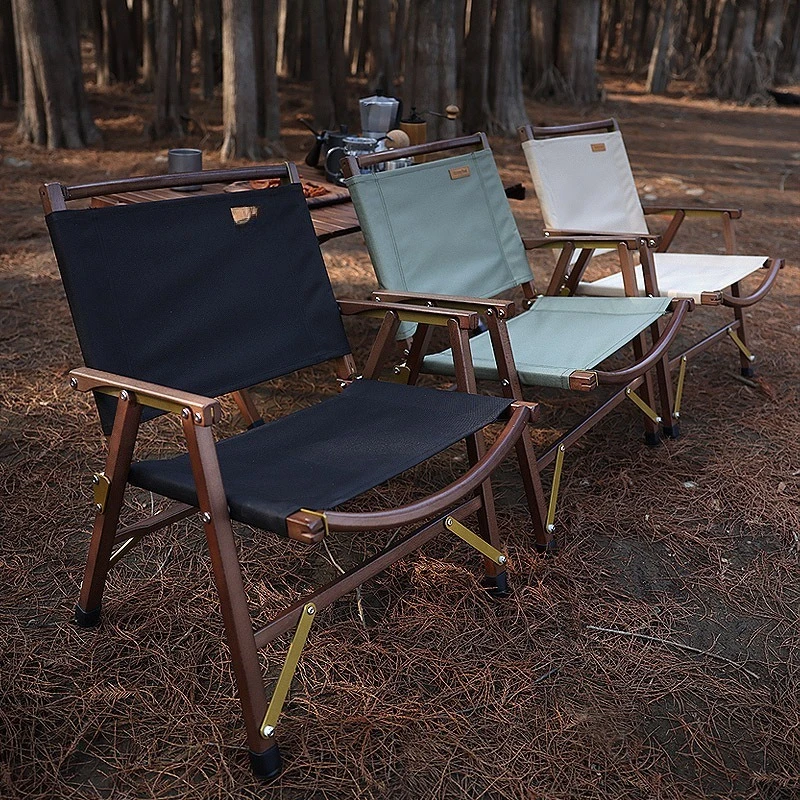 Outdoor Camping Solid Wood Chair Folding Beech Chair Removable Black Walnut Back Chair