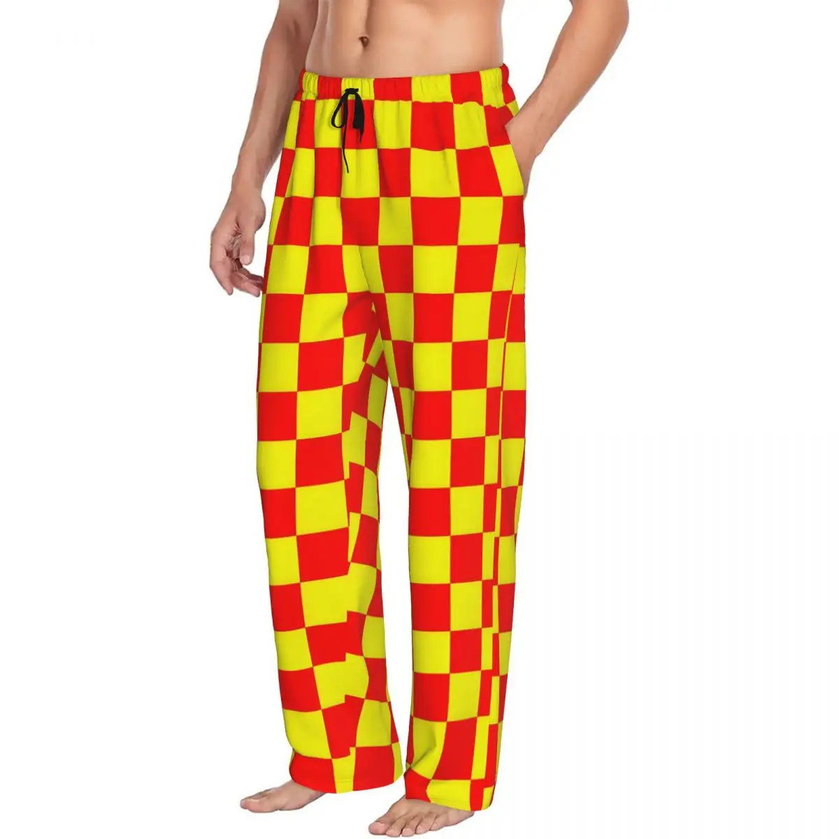 Custom Checker Pajama Pants Men Red And Yellow Sleepwear Lounge Sleep Bottoms Stretch with Pockets
