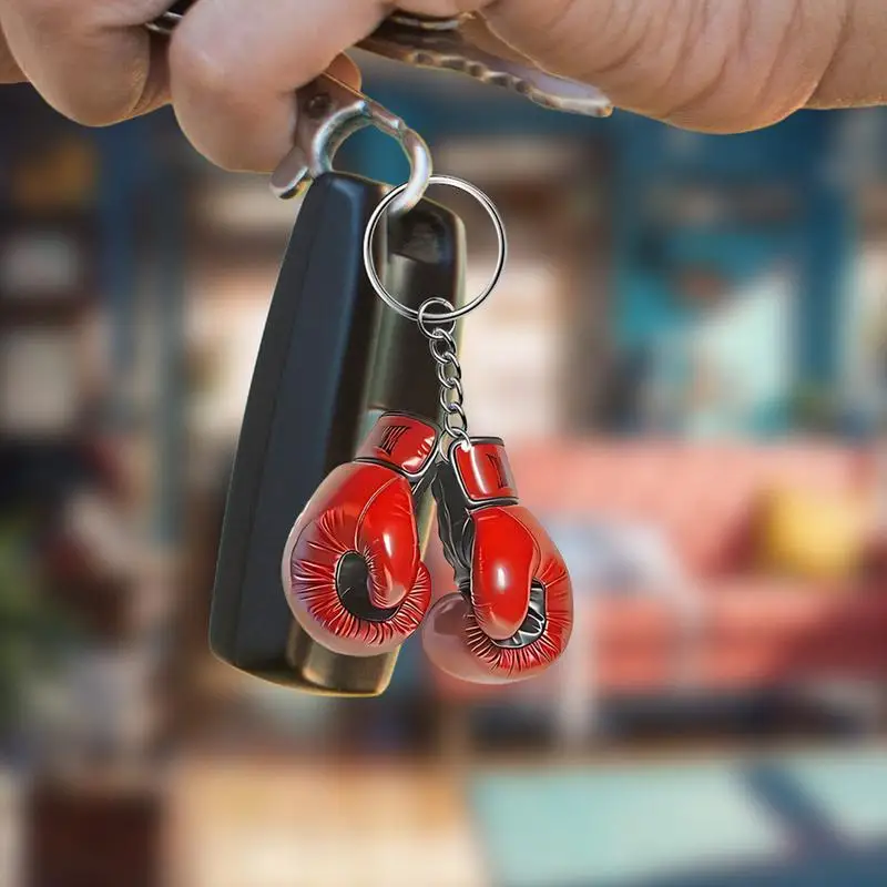 Boxing Gloves Key Chain 2D Flat Acrylic Red Punching Mitten Pendant Personalize Keyring For Men Women Couple Car Keys Bag Charm