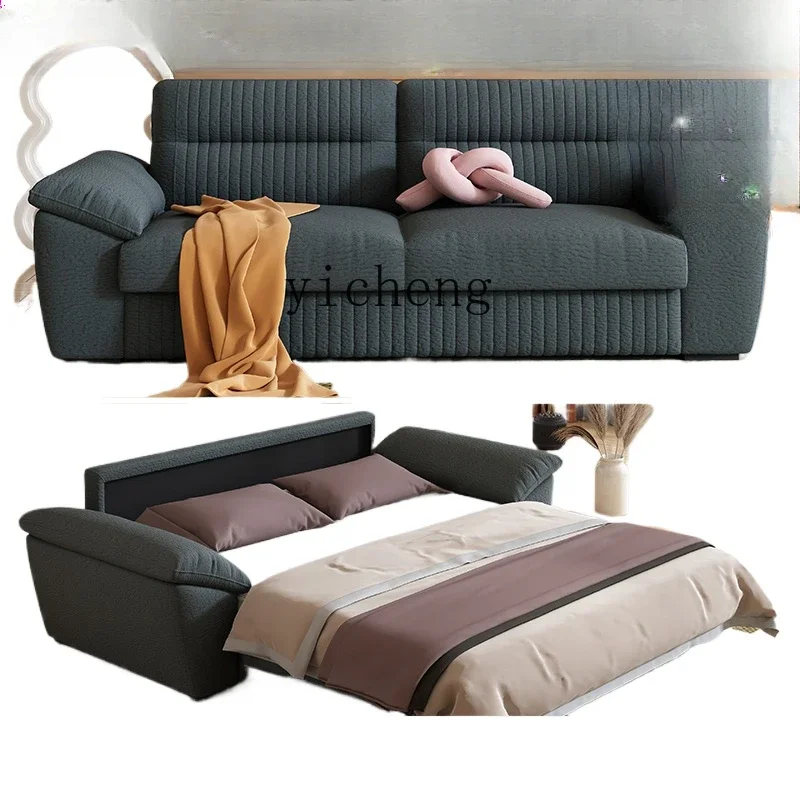 ZK new Chinese flannel foldable sofa bed integrated dual-purpose modern simple light luxury double