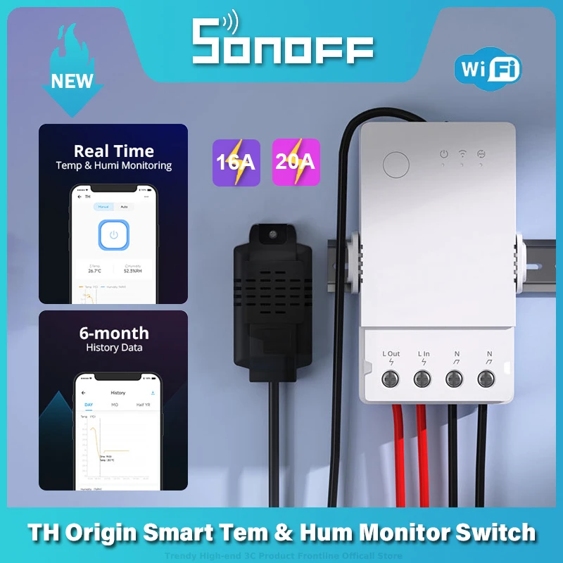 

SONOFF TH Origin 16A 20A WiFi Smart Switch with Temperature Humidity Monitor Smart Home Works With Alexa Google Home Ewelink App