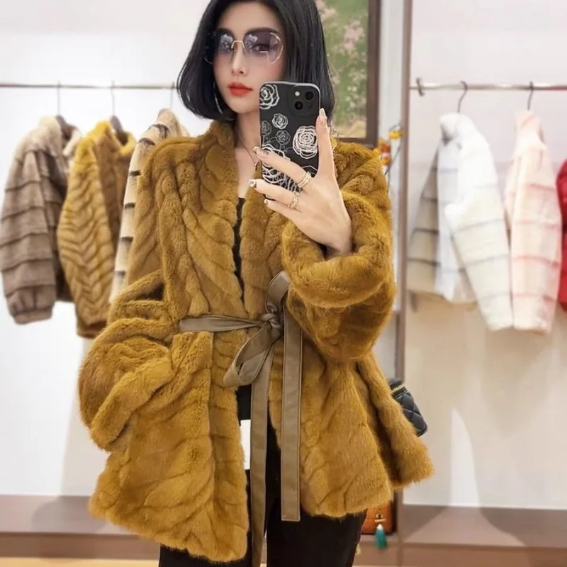 Young Environmentally Friendly Mink Fleece Fur Coat Women's New Fur Coat Medium and Long Fur Integrated Autumn and Winter Jacket