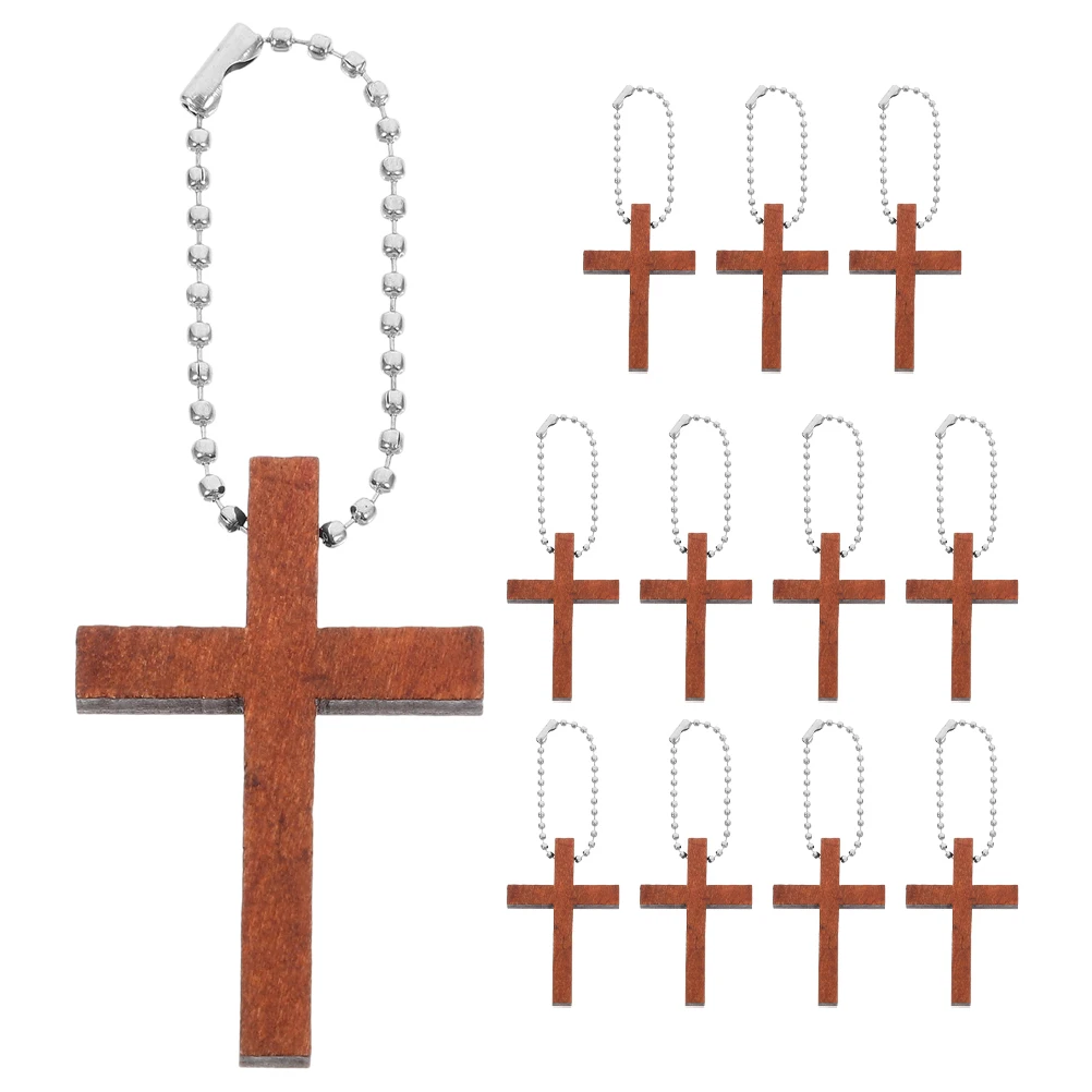 

12pcs Wooden Cross Keychain Small Crosses Jewelry Making Bulk Wood Charms Lightweight Portable Religious Hanging