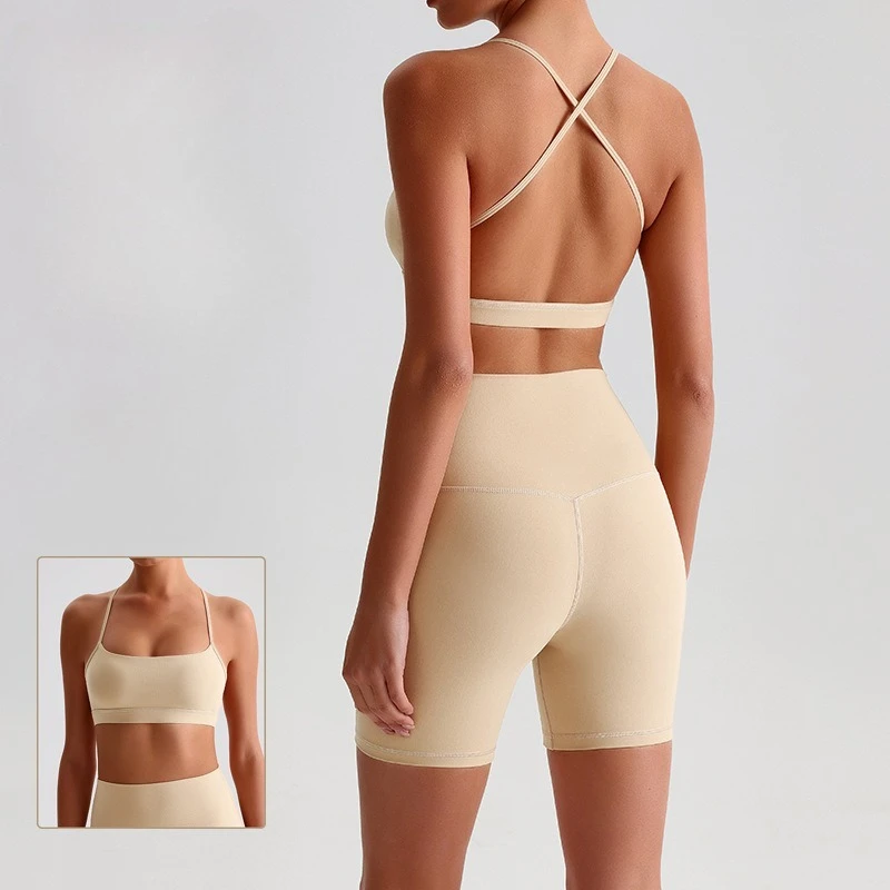New Quick-drying Naked-feel Fabric Shorts Sets Sexy Sports Running Fitness Clothes Suit Beautiful Back Gym Workout Yoga Clothes