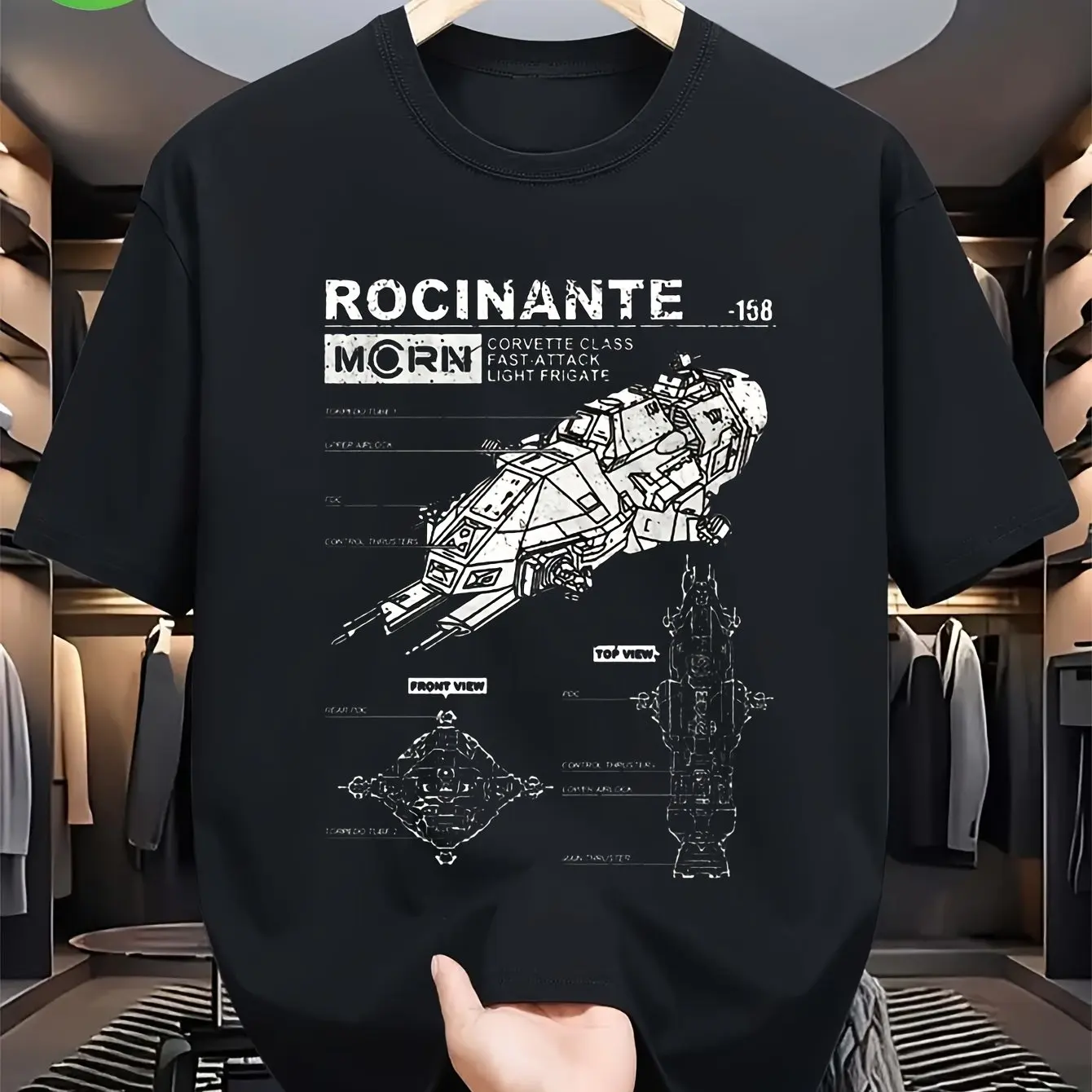 Unisex The Expanse Rosynante Spaceship Blueprint T-Shirt Pure Cotton Unisex Crew Neck Nautical Diagram Design, TV Show