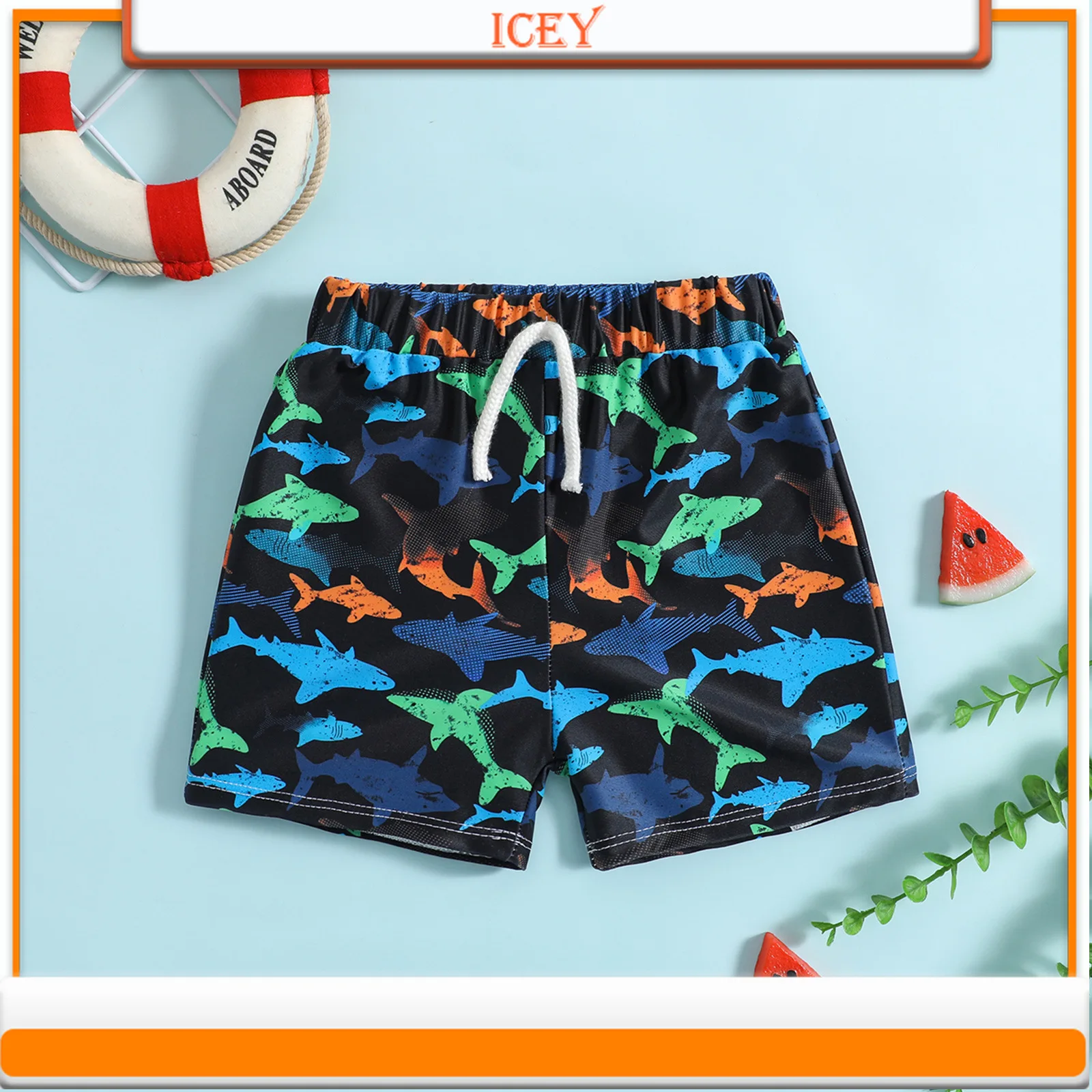 

Dinosaur Print Boys' Swim Trunks Children's Cartoon Swimsuits Boxer 3-9 Loose and Comfortable Tide Beach Pants