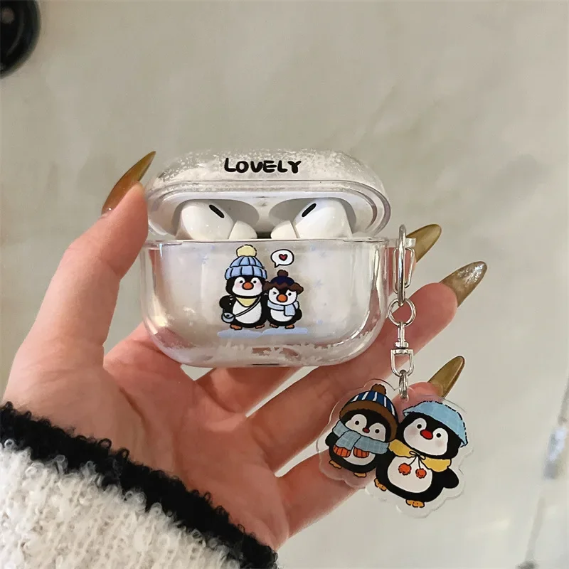 

Penguin Quicksand Case for AirPods 4 Airpod 1 2 3 Pro Pro2 Bluetooth Earbuds Charging Box Protective Earphone Case Cover