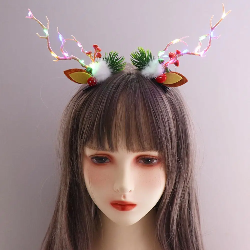 Make-Up Mit Led-Licht Blume Zweig Zweig Frauen Haar Clip Koreanischen Stil Haar Clip Weihnachten Geweih Haarnadel Haar Zubehör