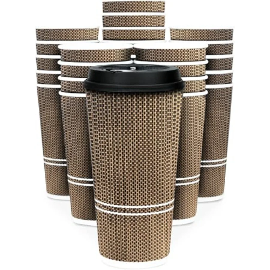 

Одноразовые кофейные стаканы с крышками - 22 унции. Большие термоизолированные бумажные стаканы для горячих напитков Togo Travel Paper Ripple