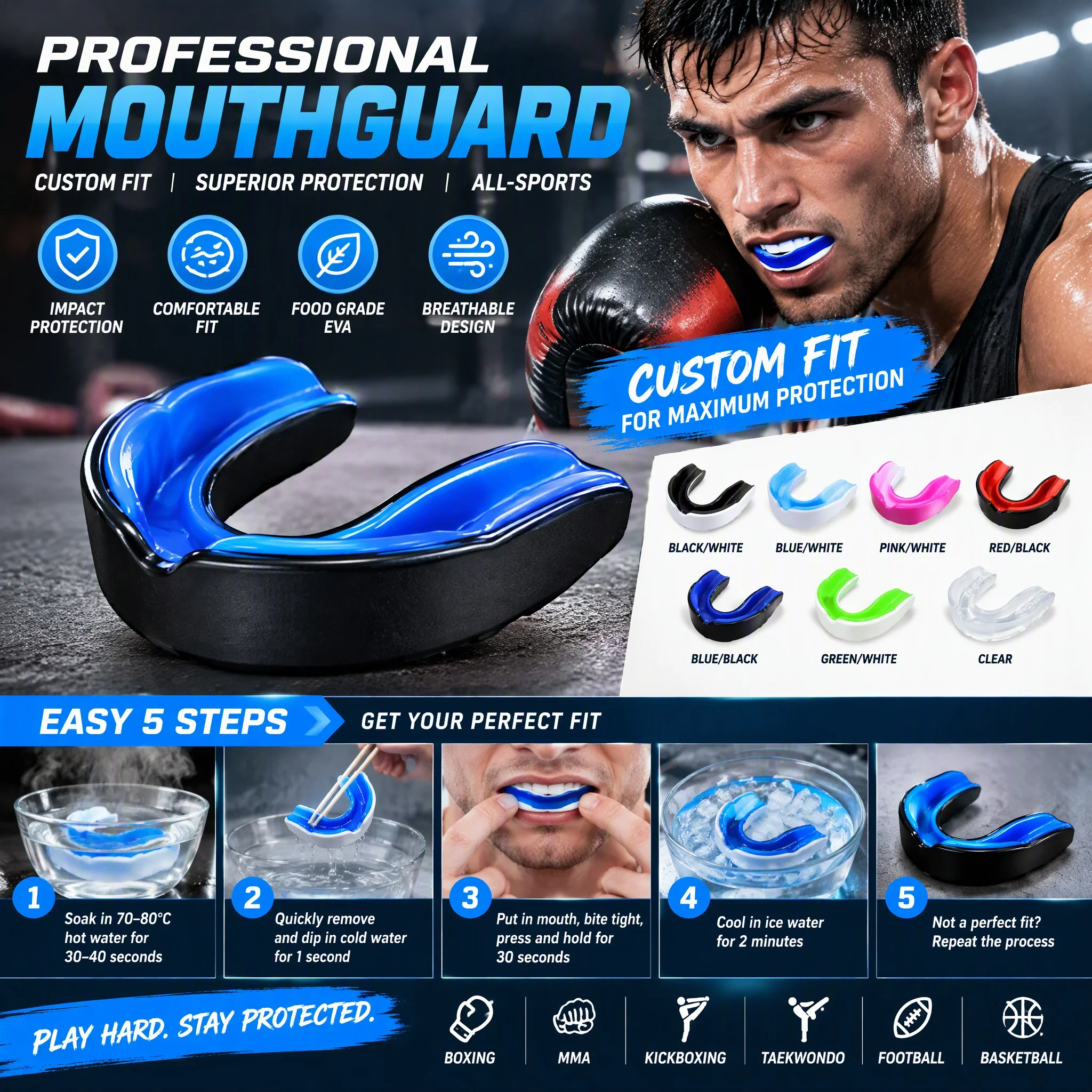 EVA Sports Mouth Guard for Martial Arts Mouthguard Taekwondo Tooth Brace Protection Muay Thai Boxing Teeth Protection Guard