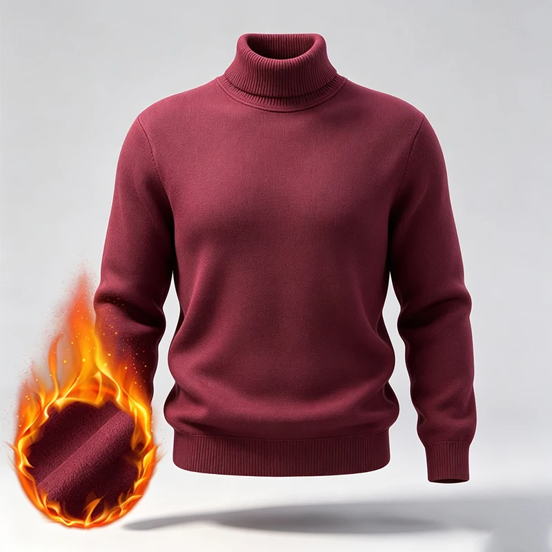 Herren Fleece-gefütterter Rollkragenpullover mit langen Ärmeln, gerippten Bündchen und Saum, Thermo-Pullover für die kalte Jahreszeit, alltägliche Freizeitkleidung für den Arbeitsweg. – Detail 22