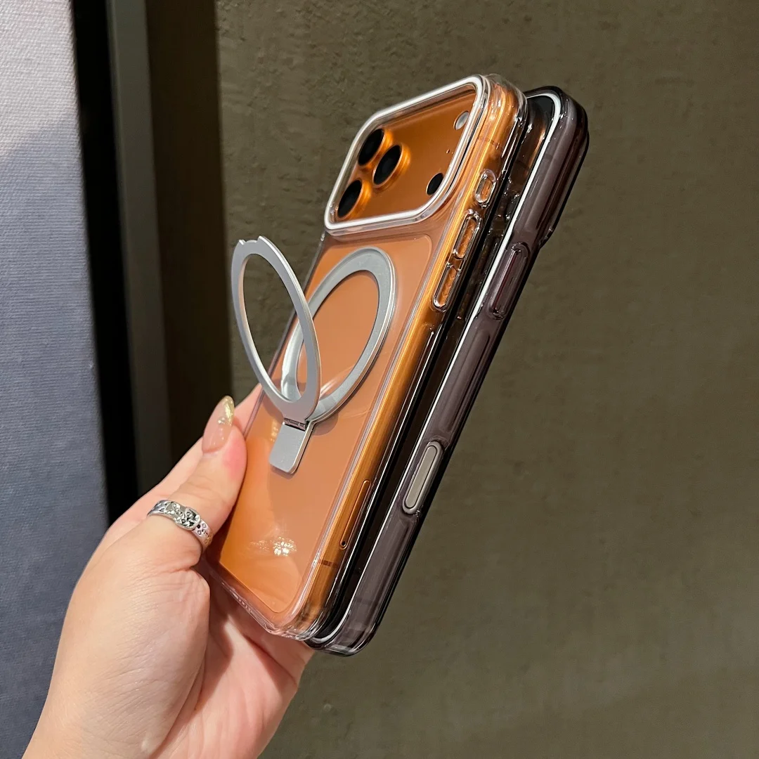 Clear Case for iphone 17 16 Air Pro Max Built-in Magnet Contrast Color Metal Stand Raised Lens Lips Protection Soft TPU Case - Image 5