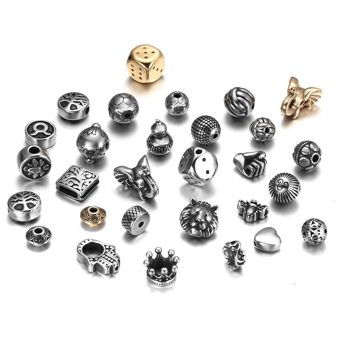 1piece Stainless Steel 2mm Hole Size Spacer Hair beard Beads DIY Paracord Knife Lanyard Jewelry Accessories Bracelet Making