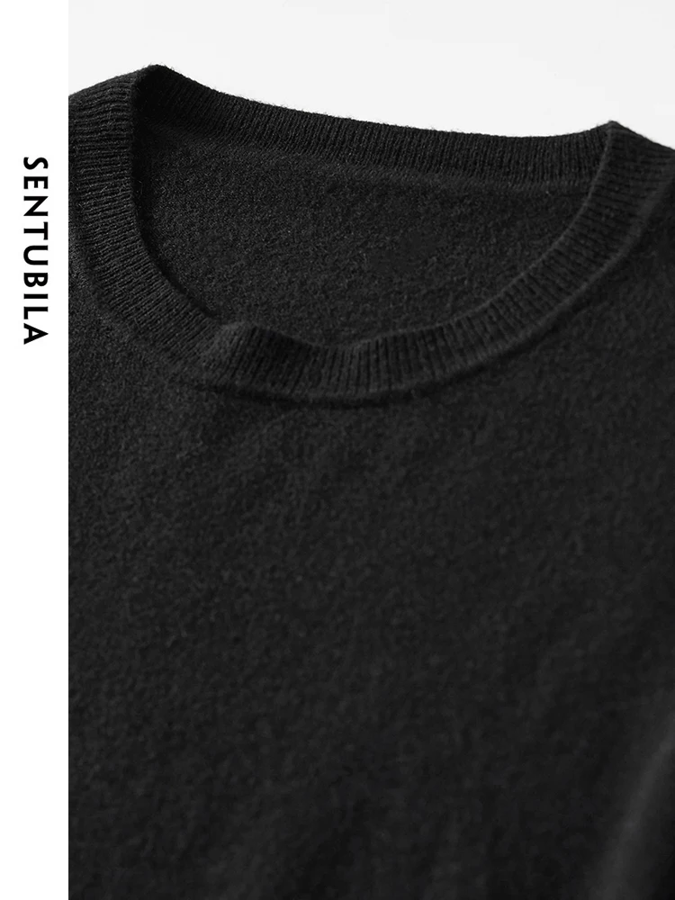 SENTUBILA Comfort Knitted Pullover for Women 2024 Autumn Commute Round Collar Long Sleeve Solid Basic Knitwear W43H56574