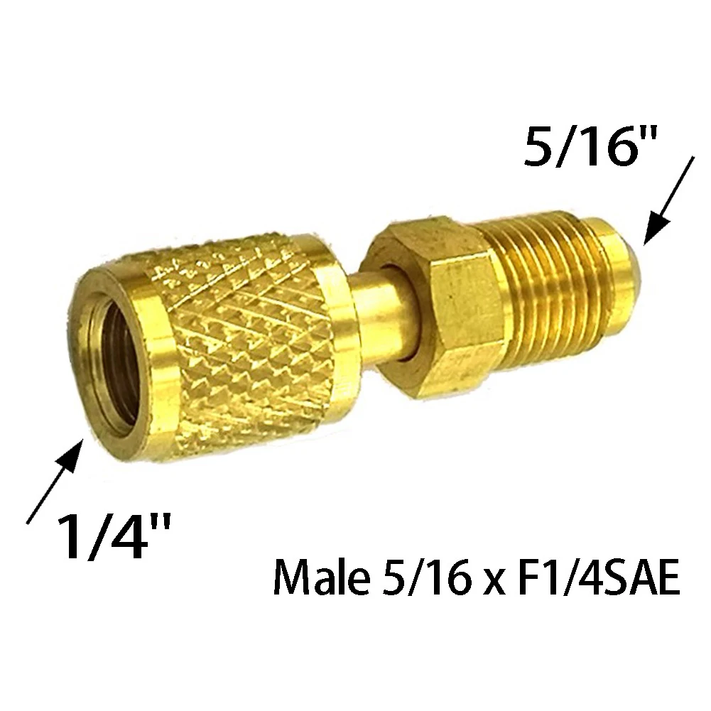 Male Adapter For R410 R32 R22 Gold Male 5/16 X F1/4 SAE Brass Features Sturdy Construction Adapter High Quality