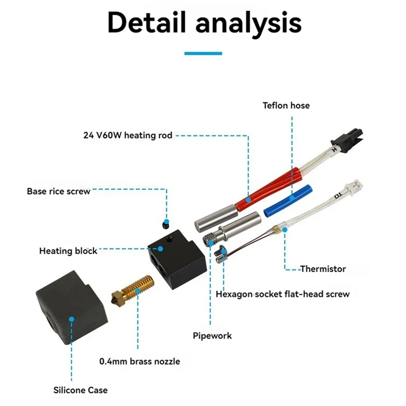 

AEE7-2 комплекта горячего конца для Kingroon KP3S V1 24 В 60 Вт 0,4 мм латунная насадка термистор нагреватель горло комплект Hotend