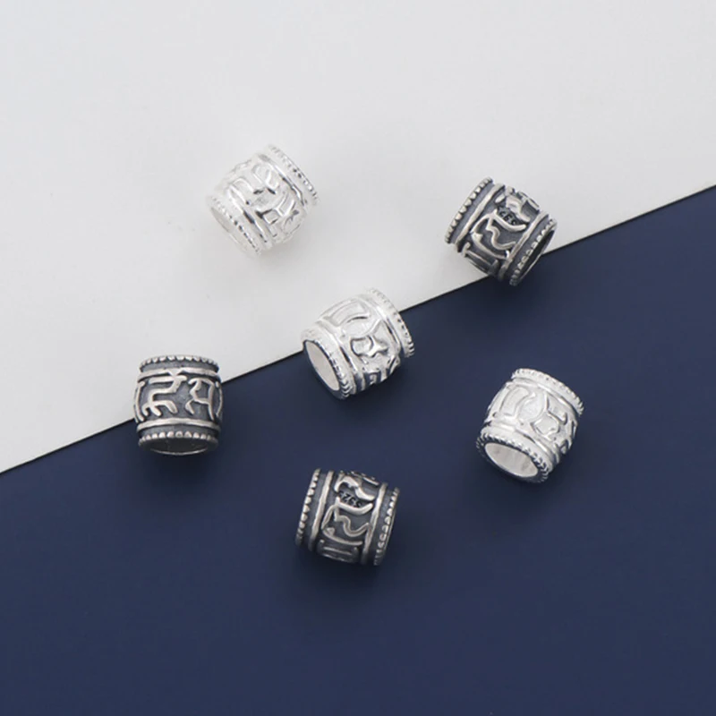 1pc 925 Sterling Silver Buddhism Mantras Prayer Beads Big Hole S925 Silver Charm Space Beads DIY Jewelry Accessories Religious
