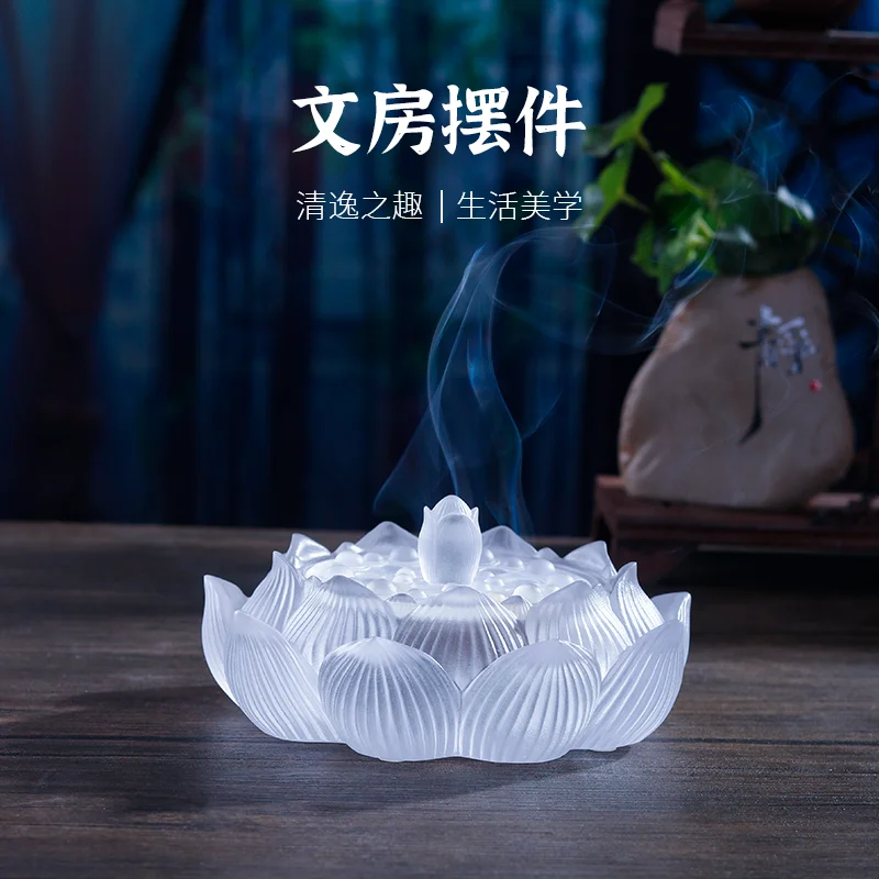 Incense burner household indoor agilawood incense sandalwood plate incense tea ceremony ornaments genuine goods glass lotus