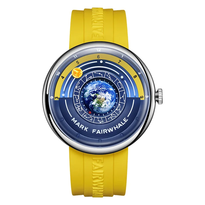 Unique Planet Pointer Waterproof Watch with Cool Silicone Strap Luminous Sport Round Ultra Thin for Men
